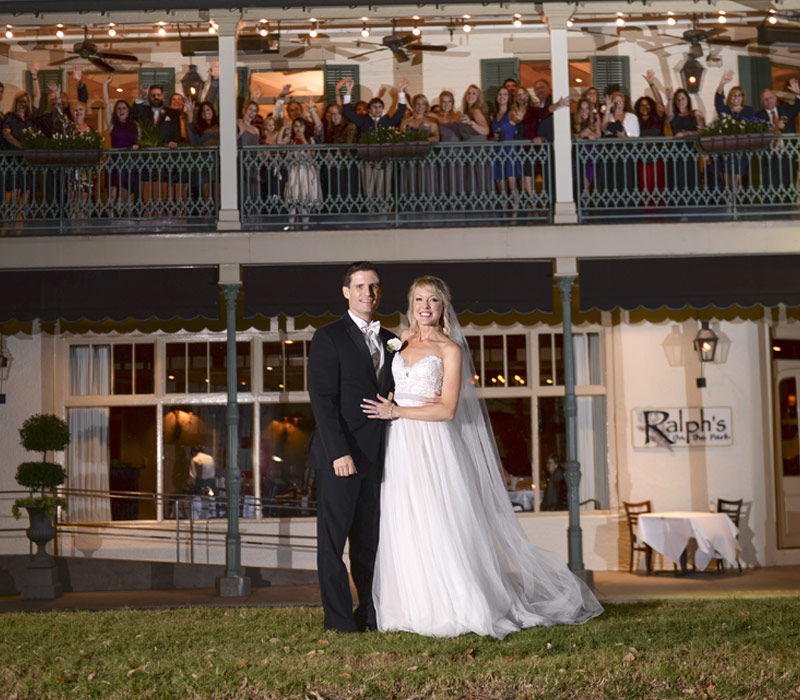 Wedding Picture showcasing the outside of Ralph's on the Park